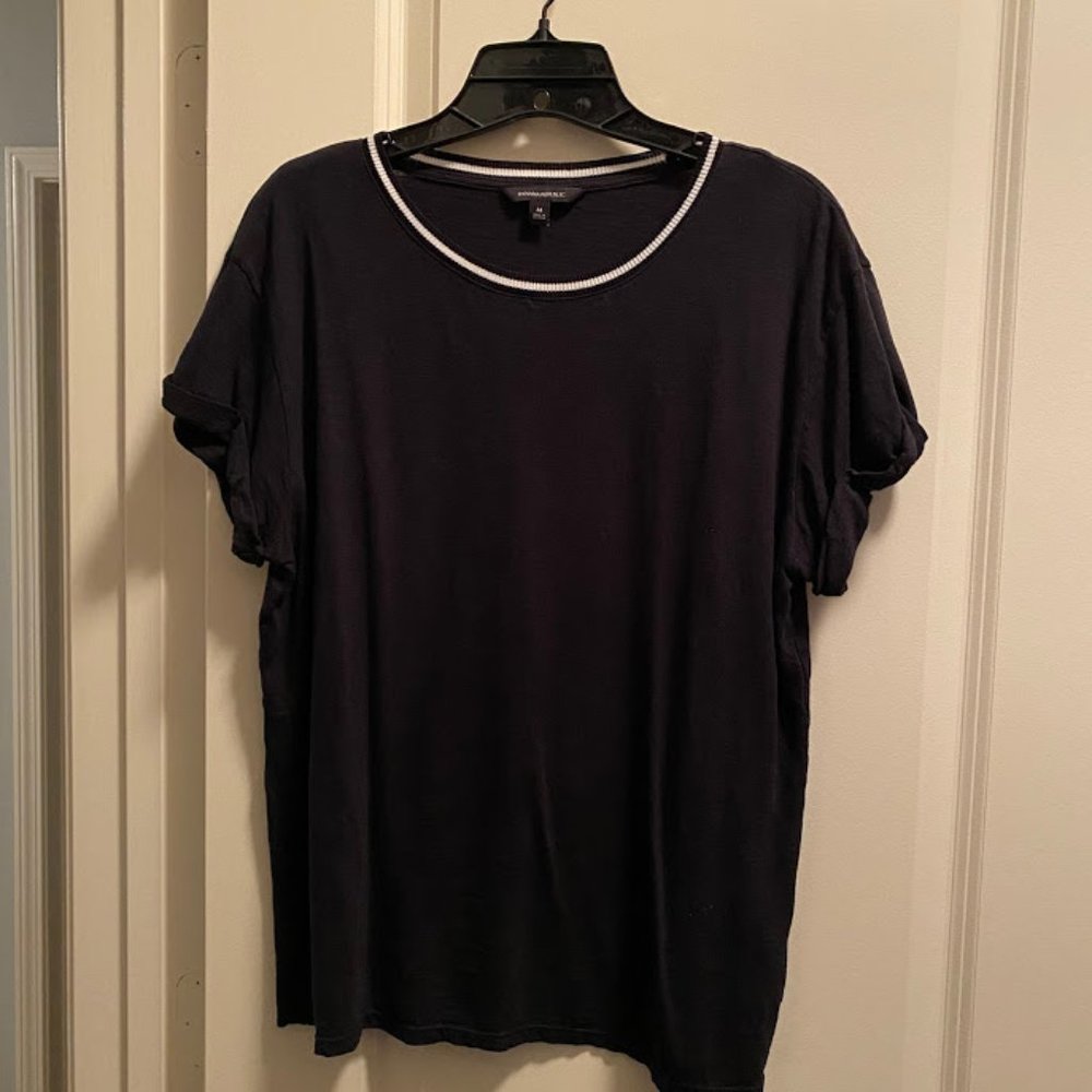 Banana Republic Black Cuffed Short-Sleeve Top